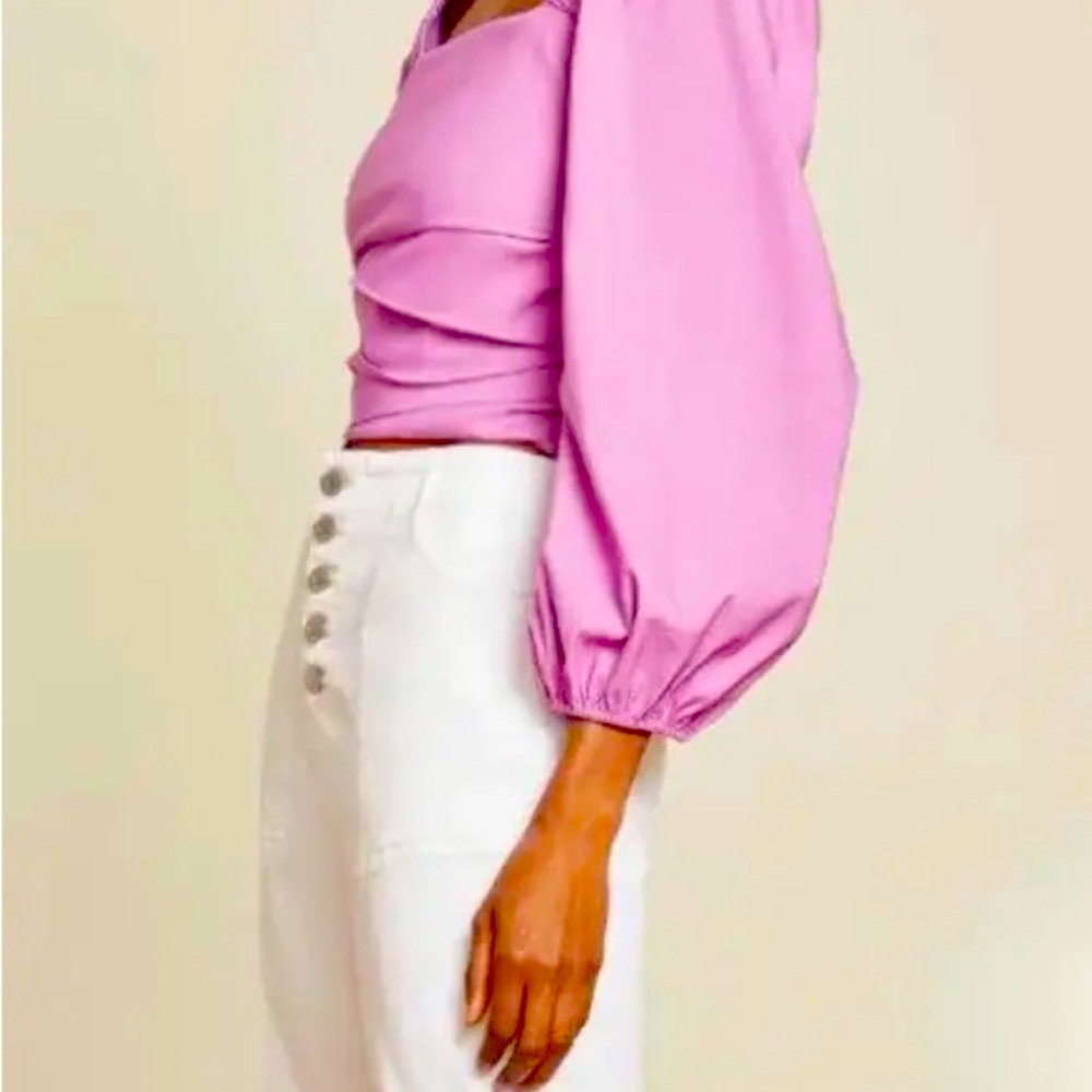 Veronica Beard Purple Puff Sleeve Crop Blouse - Picture 2 of 6